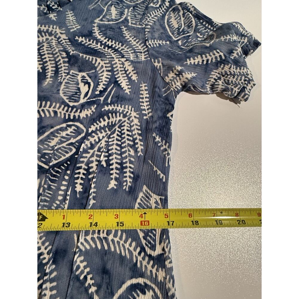 Vtg Orvis Floral Batik Pintuck Button Down Dress Sz M Blue Beachy‎ Vacation - Picture 10 of 12